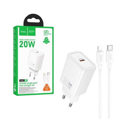 Hoco Adapter N60 Gentle PD20W Type-C to Lightning 1M White Hoco Adapter N60 Gentle PD20W Type-C to Lightning 1M White